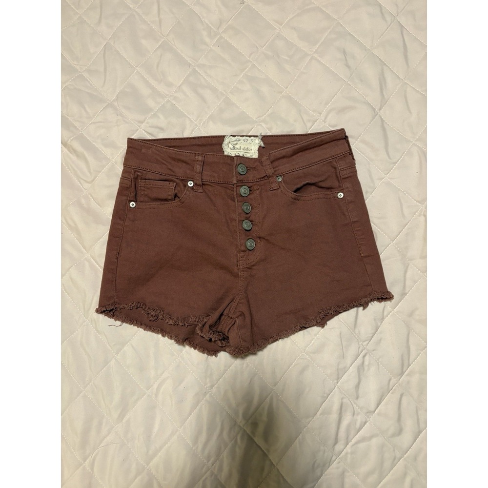 Altar'd State Cut Off Denim Shorts Brown Size 25/1 Stretch Button Aztec Wash